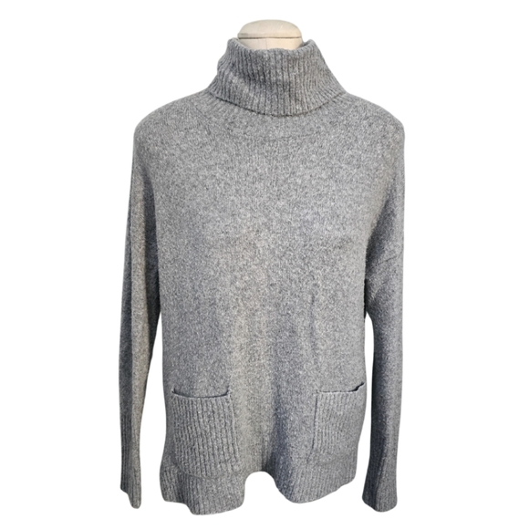 Cynthia Rowley Yak Wool Blend Sweater Turtleneck Pockets Medium Light Gray - Picture 1 of 3